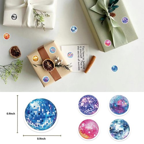 500Pcs Cool Disco Stickers Mirror Disco Ball Stickers Vintage Retro Stickers 1 Inch Self-Adhesive for Laptop Luggage Scrapbook Bottles Crafts Supplies Decorate