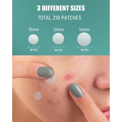 Jefusst Pimple Patches 210 Counts Three Sizes, Hydrocolloid Patch Invisible with Tea Tree Oil, Acne Patches, Zit Patches for Face, Acne Spot Treatment