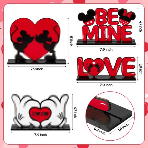 Andi Cppss 4PCS Valentine’s Day Mouse Wooden Centerpieces Decorations, Happy Valentines Day Love Sweet Wooden Table Sign, Be Mine Mouse Table Top Decor, XOXO Table Centerpiece for Valentina’s Dinner