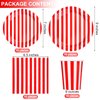 durony 64 Pieces Carnival Table Decorations White and Red Striped Paper Plates Napkin Cup Circus Theme Party Decorations for Carnival, Birthday, Picnic Party
