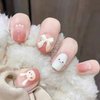 Cute Bunny Press on Nails for Women Kid Short Easter Fake Nail Cute Rabbit Fake Nails with Glue Short Full Cover False Nail Tips Stick on Nails Lovely Gift Girls Nail Art Decoration -Pink…