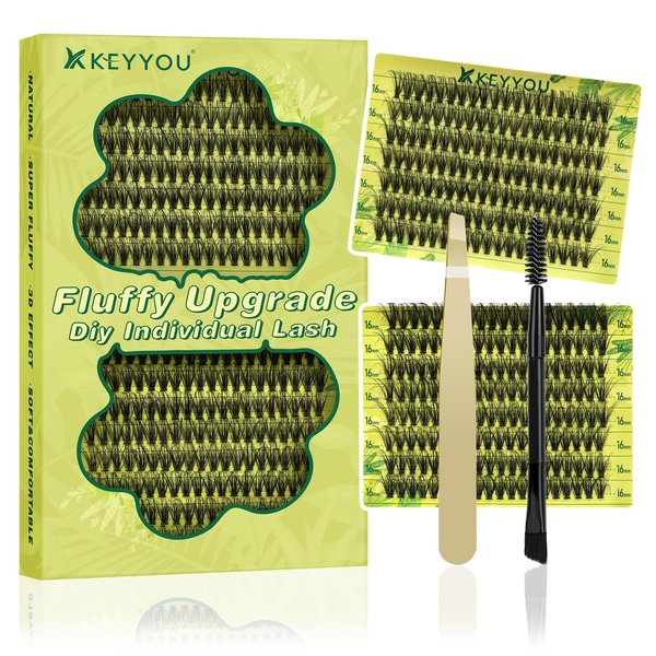 Lash Clusters 3D Effect Individual Lashes KEYYOU 300pcs 40D D Curl 18mm Eyelash Clusters Wispy Lashes Fluffy Cluster Lashes Natural Soft DIY Lash Extension(3D-40D-D-18)