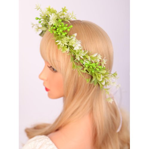 Wiwpar Boho Flower Wreath Headpiece for Maternity Birthday Bridal Green Leaf Bohemian Headpiece Halo Wreath Fairy Flower Christmas Headband for Women Girls (Style4)
