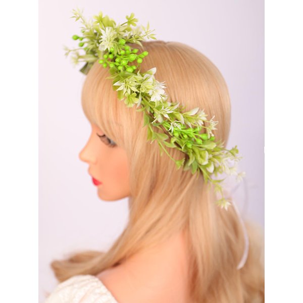 Wiwpar Boho Flower Wreath Headpiece for Maternity Birthday Bridal Green Leaf Bohemian Headpiece Halo Wreath Fairy Flower Christmas Headband for Women Girls (Style4)