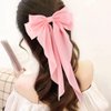 FASOTY Hair Bows for Women Girls, 2 PCS Silky Satin Bow Hair Clips Ribbon Hair Bow Clips Bowknot with Long Tail Pink Hair Bow Cute Hair Accessories, 2 Sizes