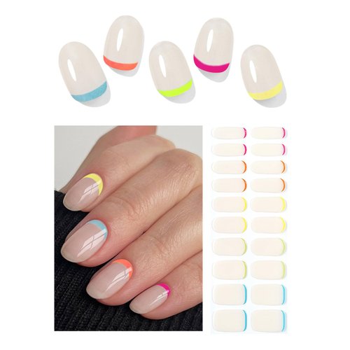 Wahrshei Semi Cured Gel Nail Strips | 20pcs Jelly Beige Semi Cured gel Nails Sticker | Gel Nail Wraps UV for Home Nails DIY