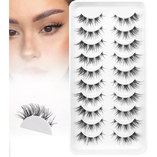 Veleasha Lashes Fluffy Wispy Faux Mink Eyelashes Criss-cross False Lashes 10 Pairs Pack Fake Eyelashes for Women (Fox Eye)