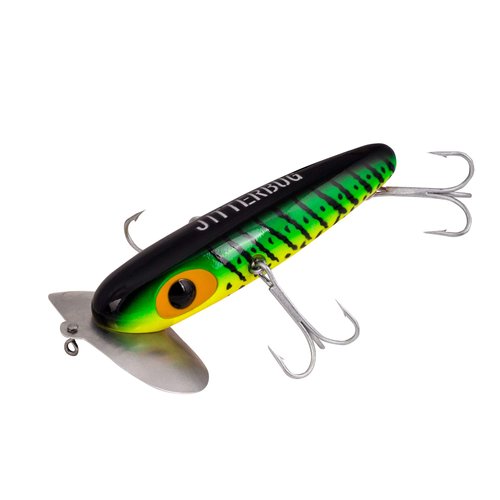 Arbogast Jitterbug Topwater Bass Fishing Lure - Excellent for Night Fishing, Fire Tiger, G700 (4 1/2 in, 1 1/4 oz) (G700-115)