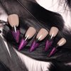 24Pcs Halloween French Tip Press on Nails Long Stiletto Purple False Nails with Cat Eyes Designs Extra Long Black Bat Fake Nails Glitter Acrylic Glue on Nails Glossy Nail Tips for Women Girls Cosplay