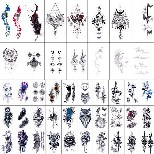Golcellia 44 Sheets Temporary Tattoo, Long Lasting Waterproof Temporary Tattoos Stickers, Mixed Styles Fake Tattoo Stickers, Temporary Tattoo for Art Sticker for Women Men Girls and Teens