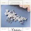 Yean Flower Bride Wedding Hair Comb Silver Crystal Bridal Hair Piece Pearl Hair Accessories for Women and Girls