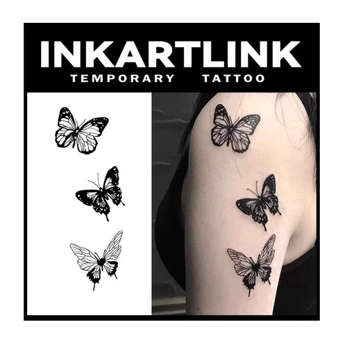 INKARTLINK Temporary Tattoos, 2 Sheets Medium Semi Permanent Tattoo Adult Art Design Waterproof Temp Tattoo Party Favors Realistic Look, No Adhesive, No Reflection, Lasts 1-2 Weeks (Three butterflies)