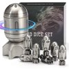 FONVGOGO Missile Metal DND Dice Set of 7 with Spinning Missile Shaped Container, Cyberpunk Unique Cool Bullet D&D Dice for Dungeons and Dragons Sci-Fi Warhammer 40K War Crime Theme Games (Sliver)