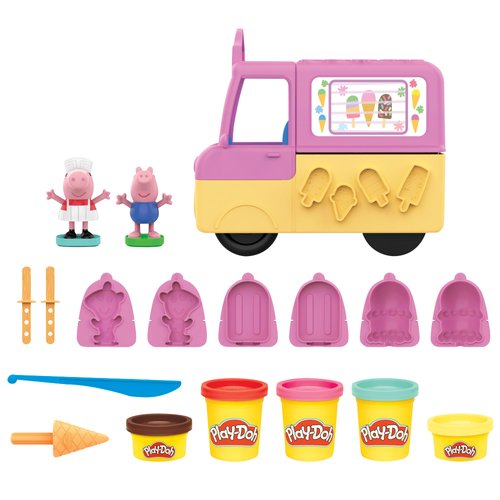 Play-Doh Peppa's Ice Cream Playset with Truck, Peppa Pig and George Figures, and 5 Non-Toxic Modeling Compound Cans, Toy for Kids 3 Years and Up