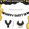 Fulmoon Pre Strung Happy Sweet 16 Banner Glitter Sixteenth Birthday Party Decorations 16th Birthday Party Sign Sweet 16 Party Decorations for Birthday Party Bachelorette Party (Black)
