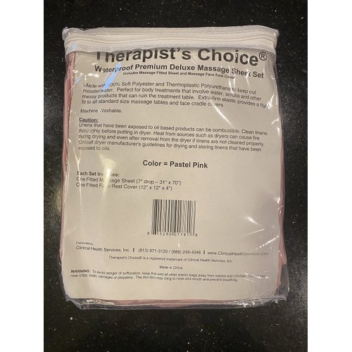 Therapist’s Choice® Waterproof Massage Sheet 2pc Set, Machine Washable, Includes Fitted Sheet & Fitted Face Cover (Massage Table Not Included) (Pastel Pink)