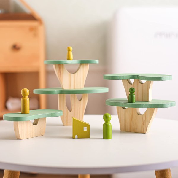 Wooden Tree Toy 15 PCS Wood Stacking Forest Toys for Toddlers, Peg Doll and Tree Sensory Toys Educational Balancing Activities Toy, Montessori Wooden Blocks for Toddlers 1-3，Boy Birthday Gifts