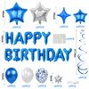 56 PCS Happy Birthday Balloons Happy Birthday Banner Silver and Black Balloons for Boys Men Girls Women 16th 18th 20th 21st 25th 30th 40th 50th 60th Birthday Party Decorations (Blue)
