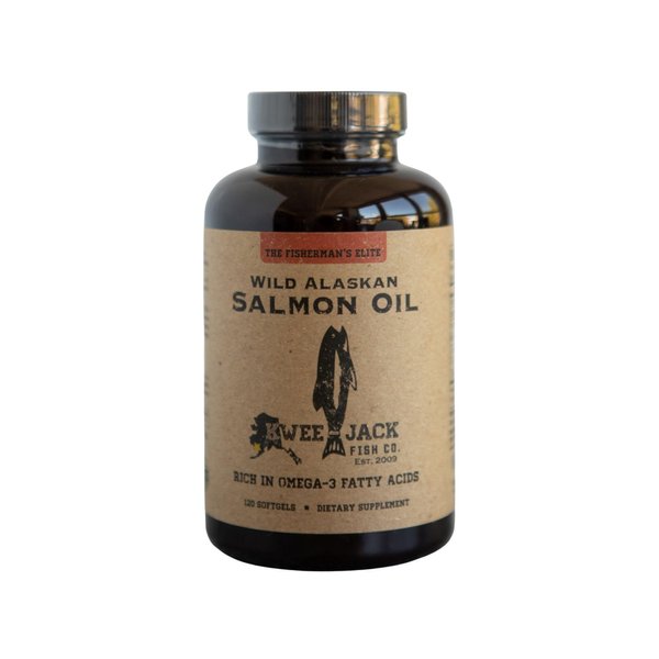 Kwee-Jack Fish Co. Wild Alaskan Salmon Fish Oil Omega 3 Supplement 120 Softgels 1000mg Salmon Oil Per Capsule | Anti-Inflammation, Brain, Heart, Joint Health | EPA, DHA, Vitamin D, Astaxanthin