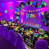 255 Pack Glow Neon Party Supplies Glow Sticks Party Decorations Black Light Reactive Decor Set - Fluorescent Banner, Glow in The Dark Balloons, Neon Tablecloths, Cake Toppers, Light Up Sticks, Glasses