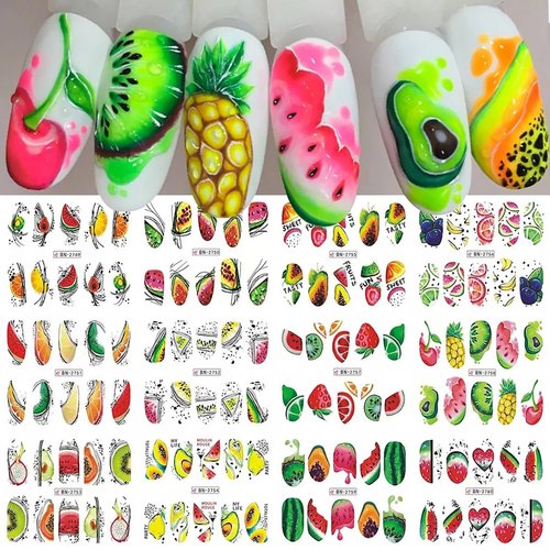 12 Sheets Fruit Nail Art Stickers Watermelon Pineapple Water Transfer Nail Decals Summer Nail Stickers for Nail Art Colorful Nail Water Decals Cute Nail Art Supplies for Women Girls