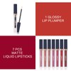 QiBest 7Pcs Matte Liquid Lipstick + 1Pcs Lip Plumper Makeup Set Kit, Pigmented Long Lasting Lip Gloss Set, Velvet Waterproof Halloween Lip Makeup Valentine's Day Gift Sets for Girls and Women