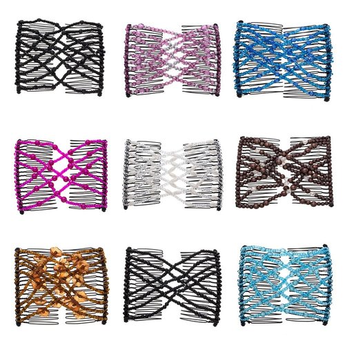 Ruihfas 9 Pieces Stretch Magic Hair Comb Elastic Double Combs Hair Clip for Women No Crease Hair Pins Vintage Hair Bun Maker Hair Accessories for Curly Thick Wavy Hair Ponytail