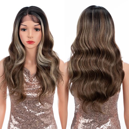 Long Body Wave Wigs for Women 13x4 HD Synthetic Lace Front Wig with Natural Hair Line 20 Inch Sid...