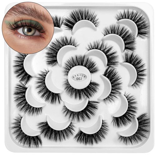 DYSILK Eyelashes Cat Eye Lashes - False Eyelashes Natural 10 Pairs 6D Faux Lashes Pack Fluffy Lashes Wispy Mink Natural Look Fake Lashes Reusable False Eyelashes | 14.5mm