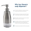 Gaussra Soap Dispenser with Non-Slip Coaster，Brushed Nickel Stainless Steel Case Glass Liner Hand Pump Dispense for Refillable Liquid for Bathroom & Kitchen (11OZ / 320ML)