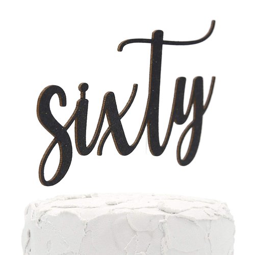 NANASUKO 60th Birthday Cake Topper - sixty - Double Sided Black glitter - Premium quality Made in USA
