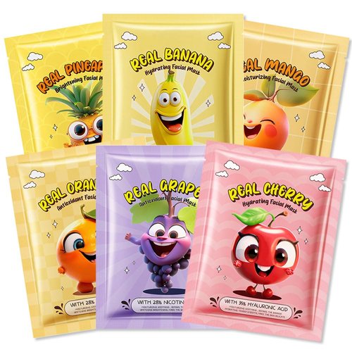 Kaely 6 Pack Fruit Face Masks for Kids, Spa Party Facial Mask Skincare Set, Sheet Masks Skin Care, Moisturize Brighten Soothe for All Skin Types, Christmas Birthday Gifts for Women Men Girls, 01