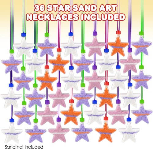 ArtCreativity Star Sand Art Bottle Necklaces (Pack of 36) Sand Art Craft Kit with Shaped Bottles, Craft Party Supplies and Party Favors for Kids - Sand Sold Separately