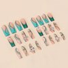 BABALAL French Tip Press on Nails Long Square Fake Nails Green Bling Glue on Nails 3D Butterfly Heart Charm Acrylic Nails 24Pcs Squoval Luxury Full Cover False Nails