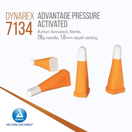 Dynarex Advantage Pressure-Activated Safety Lancets - Auto Retracting Needles - Pre-Loaded & Ready-to-Use, Gamma Sterilized - 28G - 1.8 mm - 1 Box of 100
