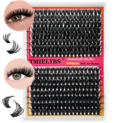 Fluffy Eyelash Clusters 80D+100D 288pcs Volume Cluster Lash Extensions MIX10-16mm DIY Individual Lash Extension D Curl DIY Lash Extension At Home DIY Eyelashes Clusters for Beginners by TMIELYBS