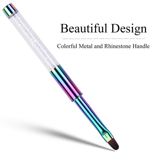 Ycyan 1Pcs Oval UV Gel Nail Brush Rhinestone Handle Professional Nail Art Tools Size 8 Multi-colored