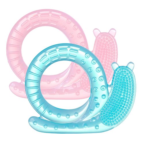 Baby Teething Ring Toys, Frozen Silicone Teethers for Babies 6-12 Months, Infant Teething Relief Toys with Toothbrush for Boy Girl Gift -2 Pack, Teether Case