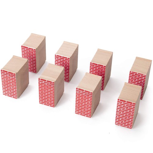 Red Brick Wooden Train Track Risers, 8-Pack - Novelty Wood Train Track Set Wooden Risers for Raised Track Set and Train Track Bridges - Build Custom Track with Brick Bridges