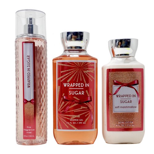 Bath & Body Works Wrapped In Sugar - Trio Gift Set - Fine Fragrance Mist, Shower Gel and Body Lotion