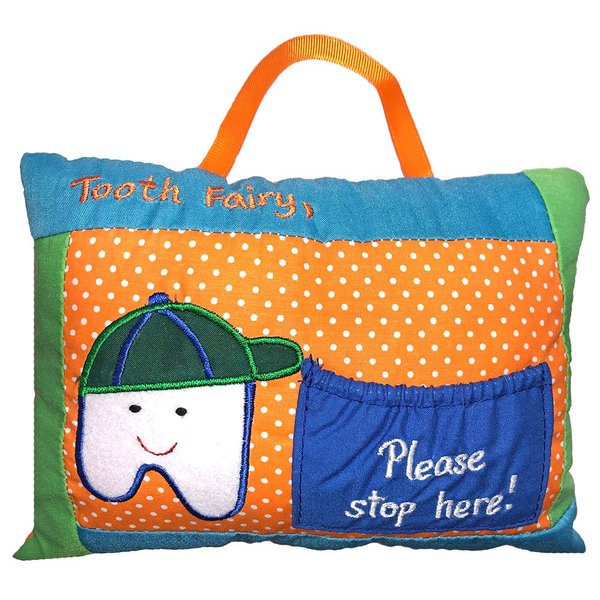 My Growing Season Blue Tooth Fairy Pillow Soft Blue Embroidered Pillow with Pocket for Boys | Felt Fabric Cloth Keepsake Tooth Holder