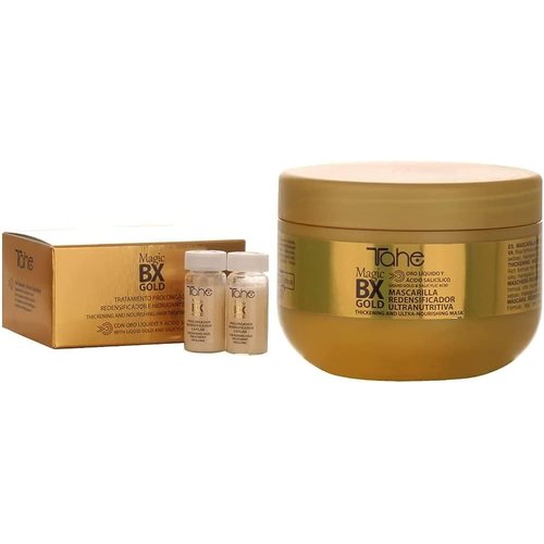 Tahe Magic Bx gold Moisturizing and Redensifying Hair Treatment 5 Vials of 10 ml + Magic Bx gold Ultra-nutritive Redensifying Hair Mask 300 ml 300 ml (Option 1)