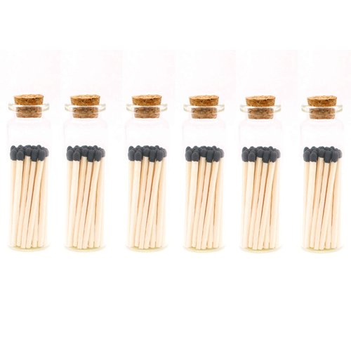 River Birch Matches in Jar with Striker - Decorative Home Matches with Glass Match Holder - Wooden Match Sticks - Set of 6 Jars with Safety Matches - Black Tip, 2 Inches, 120 Matches