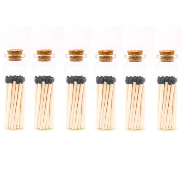 River Birch Matches in Jar with Striker - Decorative Home Matches with Glass Match Holder - Wooden Match Sticks - Set of 6 Jars with Safety Matches - Black Tip, 2 Inches, 120 Matches