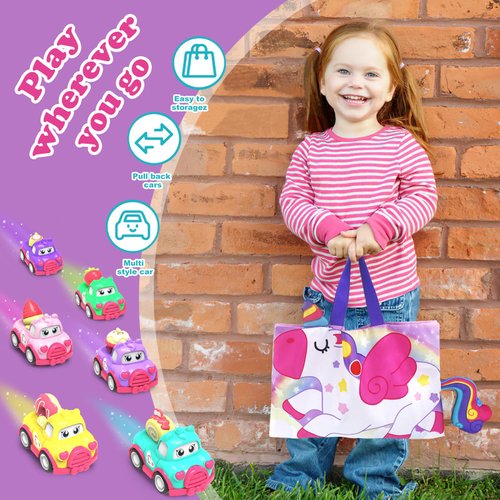 seveclotree Toddler Girl Toys,10 PCS Car Toys with Playmat/Storage Bag,Toys for 2 3 4 Year Old Girl,Toy Cars for Toddlers 1-3 2-4,2 3 4 Year Old Girl Birthday Gift Christmas
