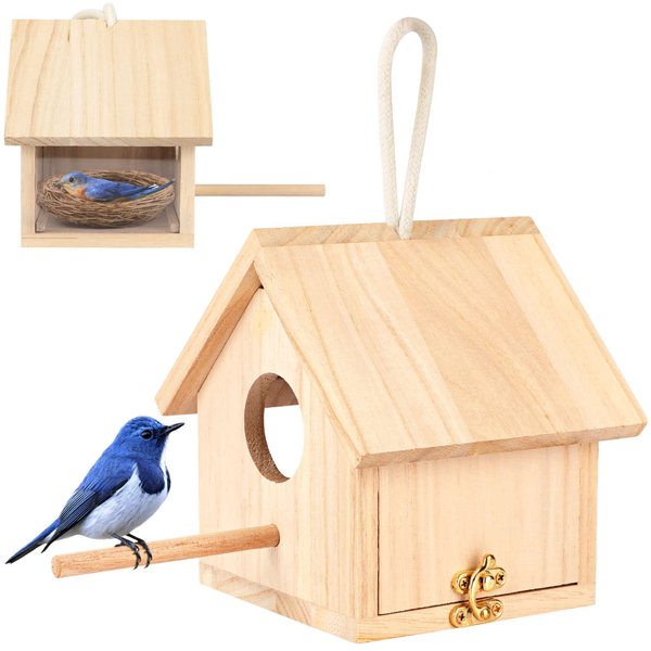 YUEPET Outdoor Bird Houses Transparent Wooden Bird House for Outside with Lanyard and Screws,Hanging Birdhouse Clearance for Finch Bluebird Cardinals Hummingbird