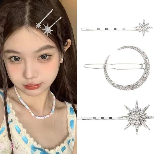 Moon Star Hair Clips Rhinestone Hair Pins for Women Girls Vintage Star and Moon Bobby Pins for Teen Girls Wedding Christmas Party Hair Barrettes Accessories 3pcs