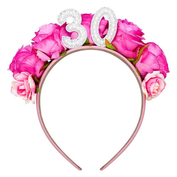 WHAVEL 30th Birthday Headband 30th Birthday Decorations for Women 30th Birthday Crown Happy Birthday Flower Crown Birthday Accessories for Women