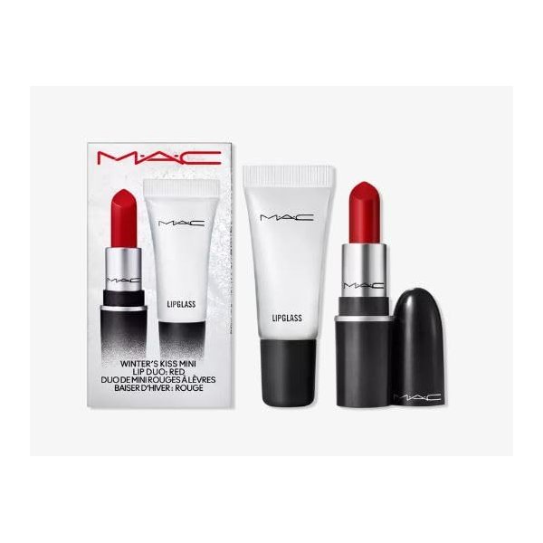 M.A.C Winters Kiss Mini Lip Duo - Red - Mini Retro Matte Lipstick Ruby Wood and Mini Lipglass Clear.