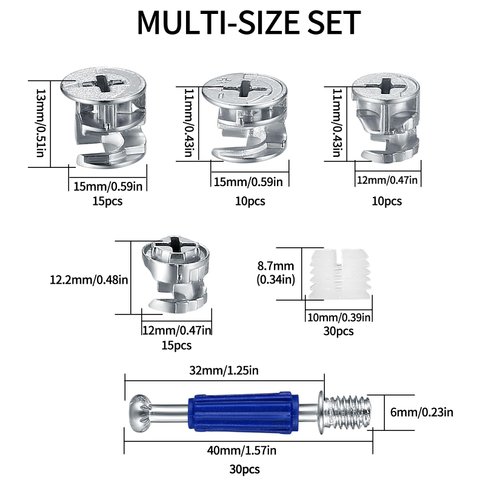 Cam Lock Nuts and Cam Screws, 110 Pcs Cam Locks for Furniture Connecting Cam Lock Fittings, 3 in 1 Cam Connector Bolt Fittings Fasteners Hardware Parts for Drawer Dresser Cabinet